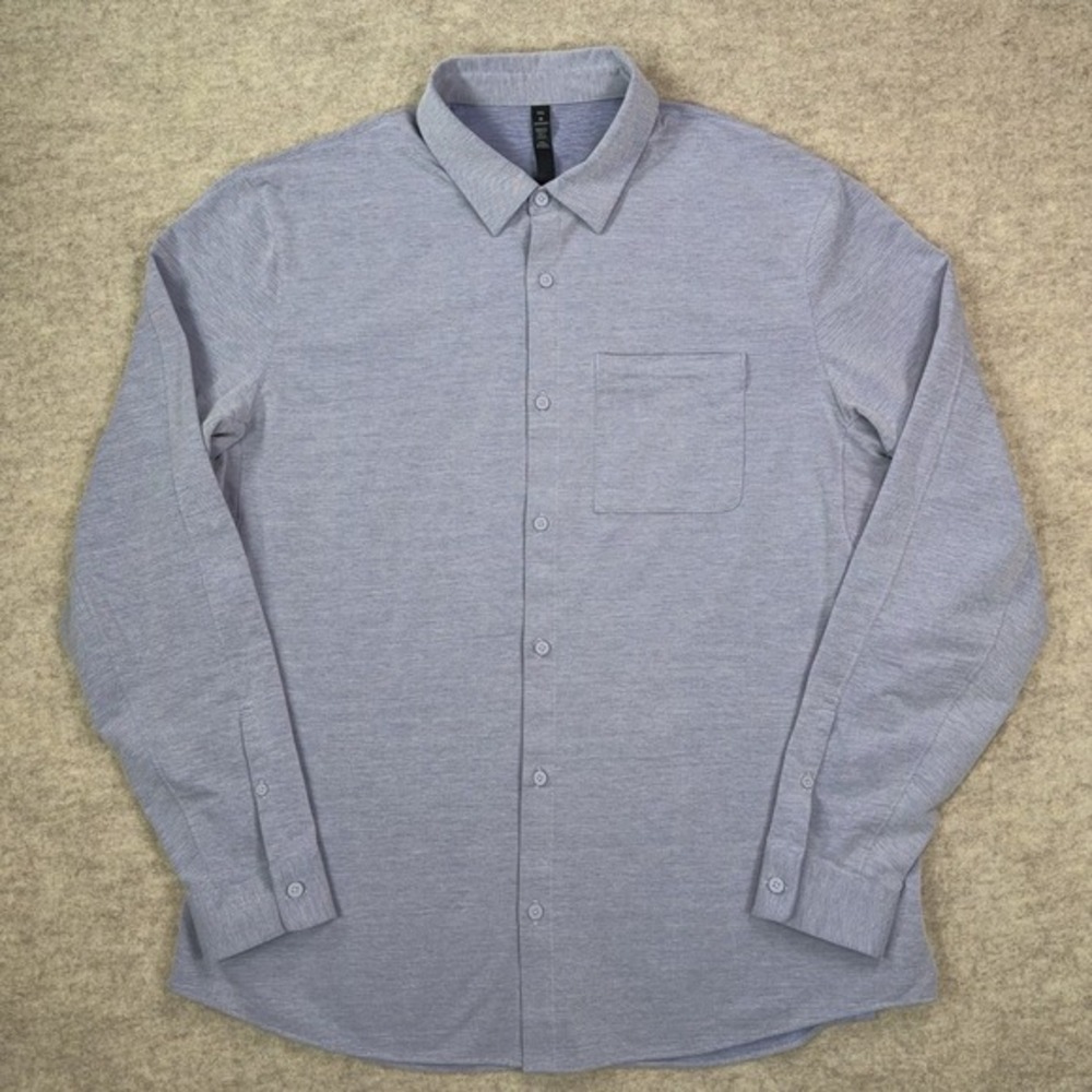 Lululemon Commission Qwick Oxford‎ Shirt Mens 2XL Blue Stretch Business Casual
